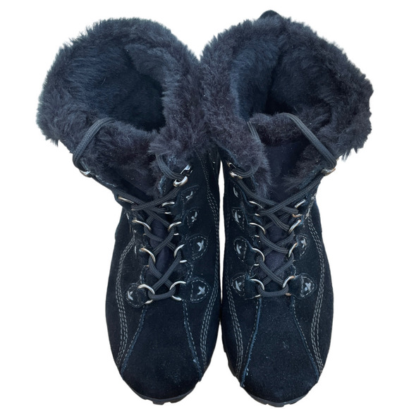 Bass Pinnacle Black Suede Lace-Up Winter Ankle Boot - Women's Size 7 - Picture 3 of 10